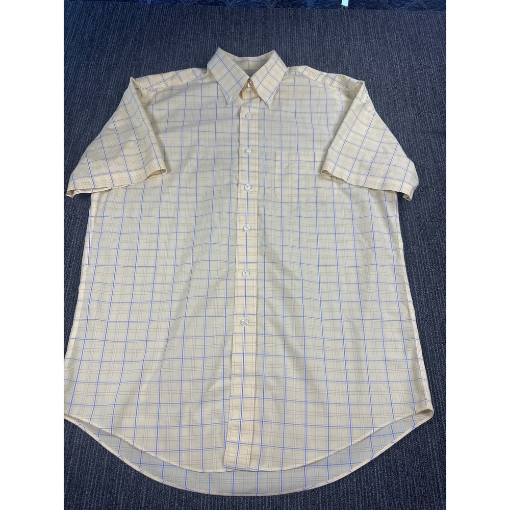 Brooks Brothers 346‎ Mens Yellow Plaid Non-Iron Cotton Short Sleeve Shirt Size M